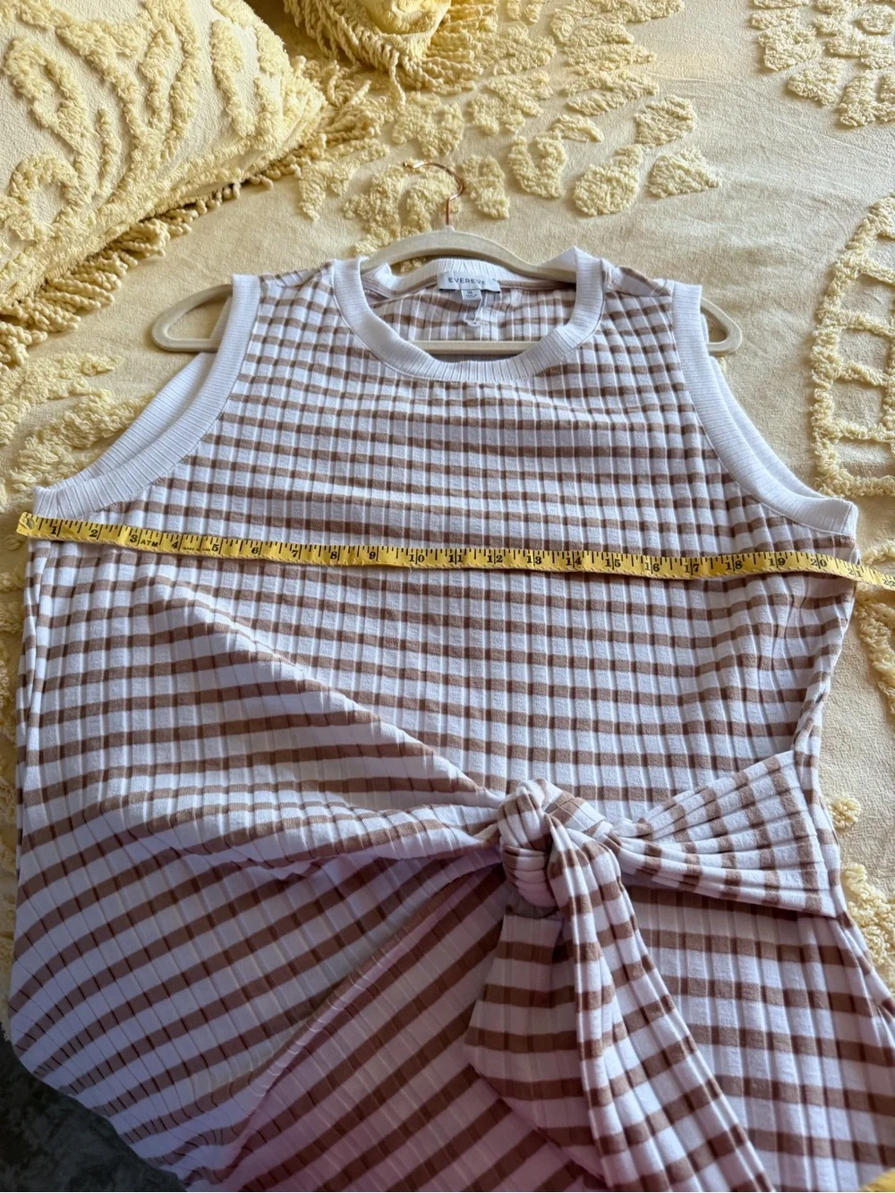 Evereve Brown and White Striped Sleeveless Midi Dress with Waist Tie - Picture 4 of 7